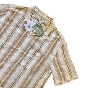 H&M Men’s Linen Blend Collared Button Up XL Short Sleeve Loose Fit Beachy